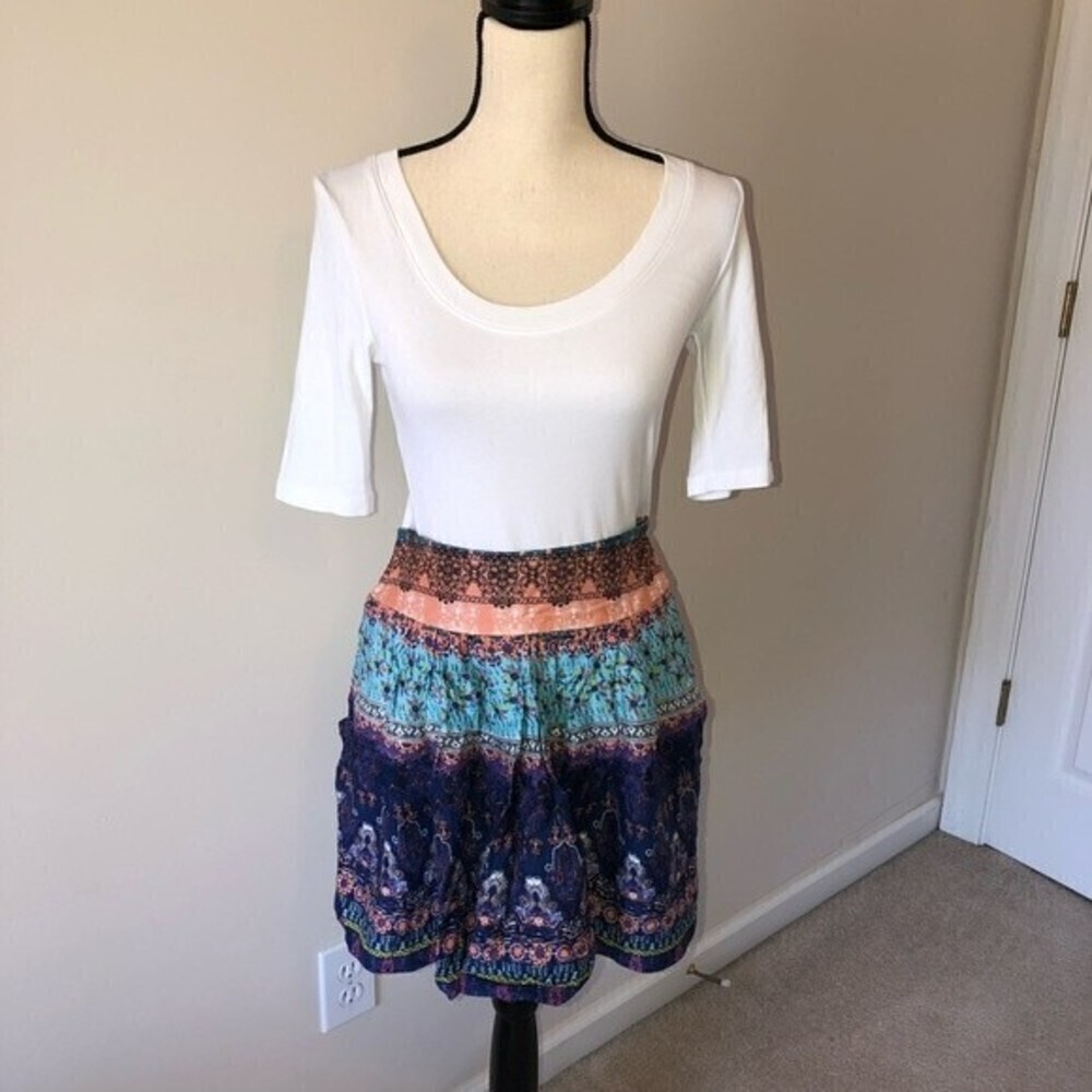 Japna Tiered Summer Short Skirt Size M Pockets Boho Blue Pink Viscose NEW - Picture 4 of 5